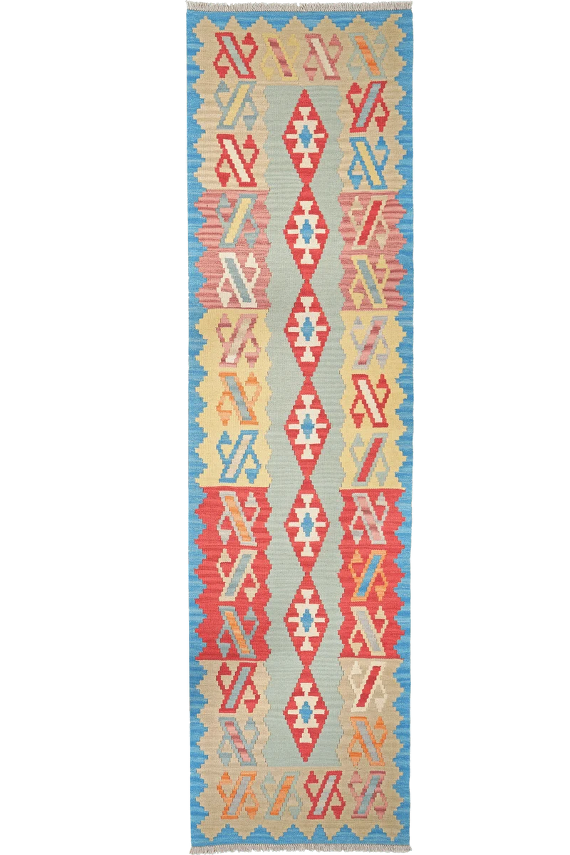 Kelim Gashgai · Handgewebt – Grün, 300x80 cm