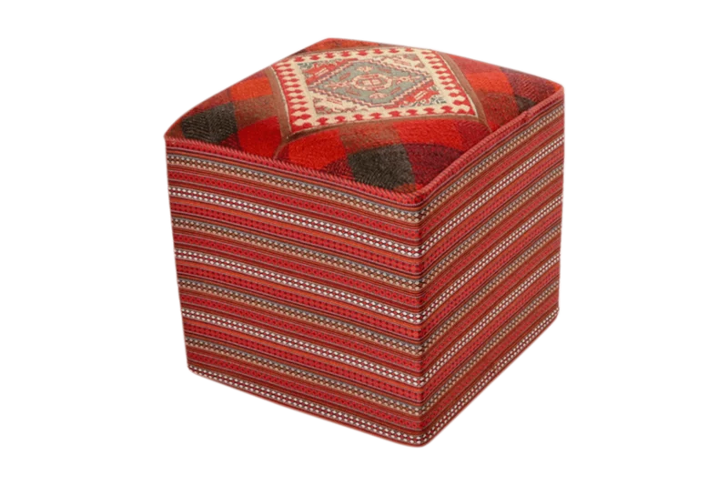 Kelim Pouf · Handgefertigt – Bunt, 47x47 cm