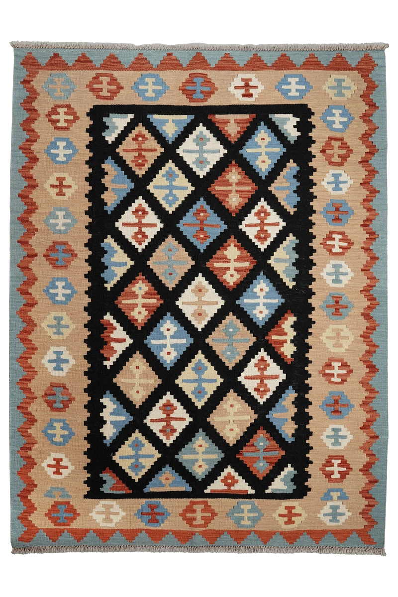 Kelim Gashgai · Handgewebt – Schwarz, 204x156 cm