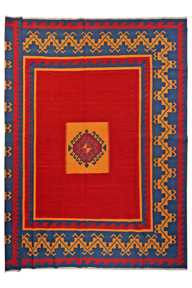 Kelim Gashgai · Handgewebt – Rot, 398x326 cm