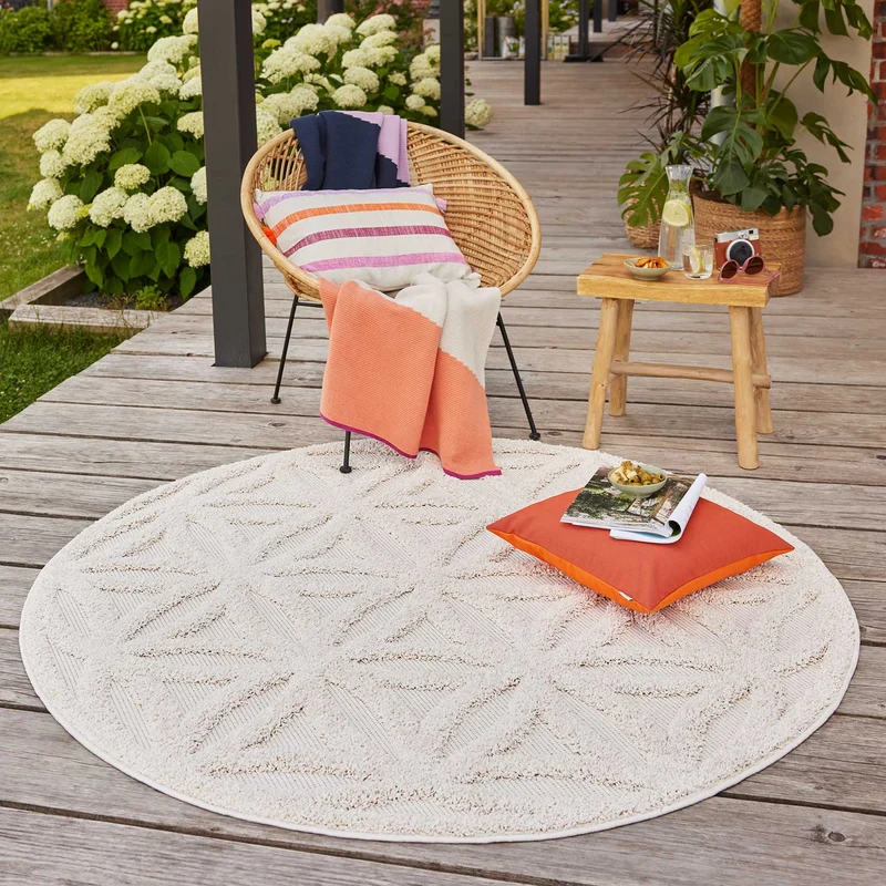 Esprit Teppich In- und Outdoor Rund Creme Beige "Shake"