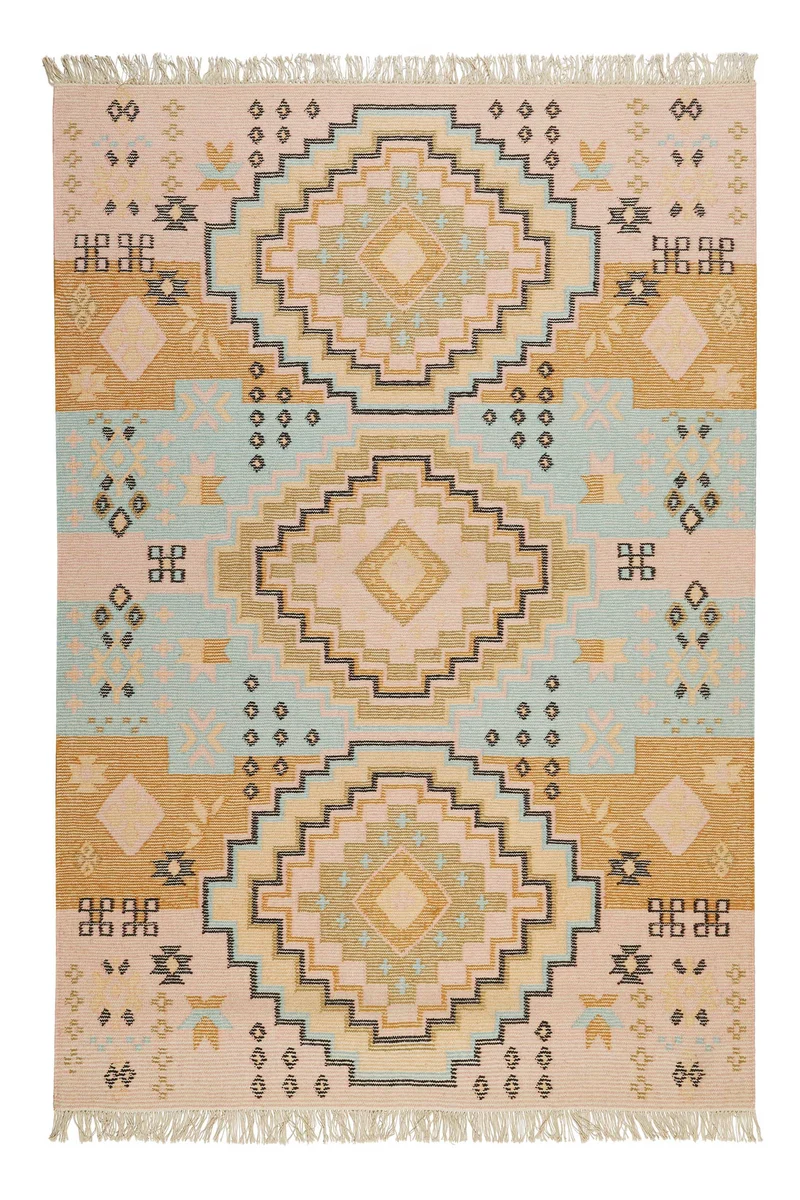 Kelim Teppich Bunt meliert aus Wolle "Mayenne" Green Looop