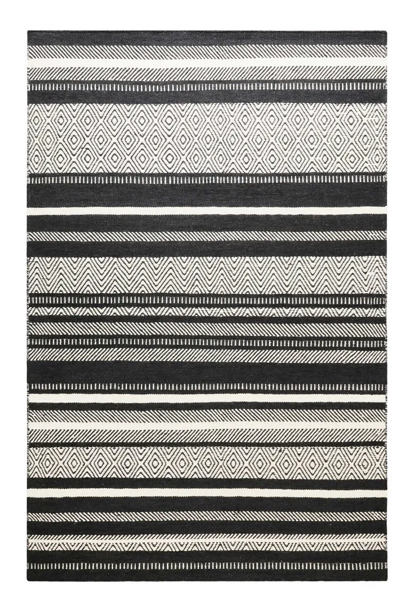 Kelim Teppich Schwarz Beige aus Wolle "Dijon" Green Looop