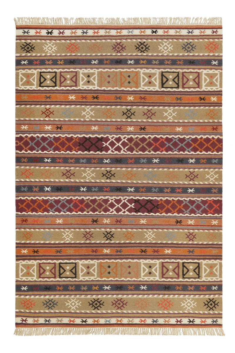 Esprit Kelim Teppich Taupe Braun Rot aus Wolle "Agra"