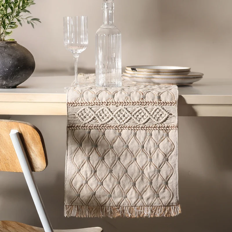 Ogee Embroidered Table Runner - Natural
