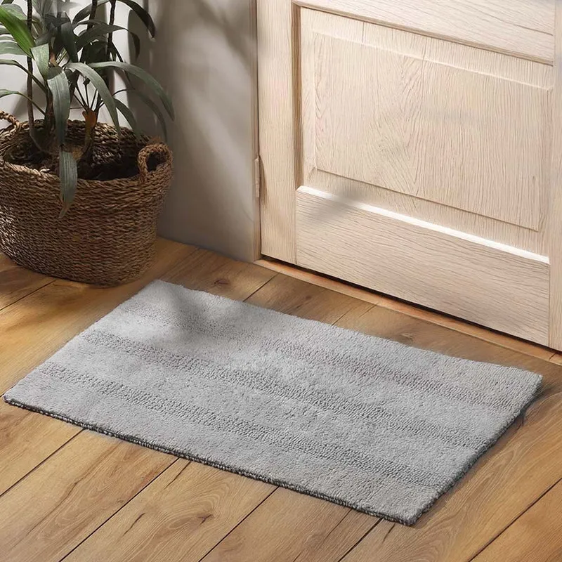Ansa Striped Reversible Loop-Tufted Bathmat - Pebble Grey