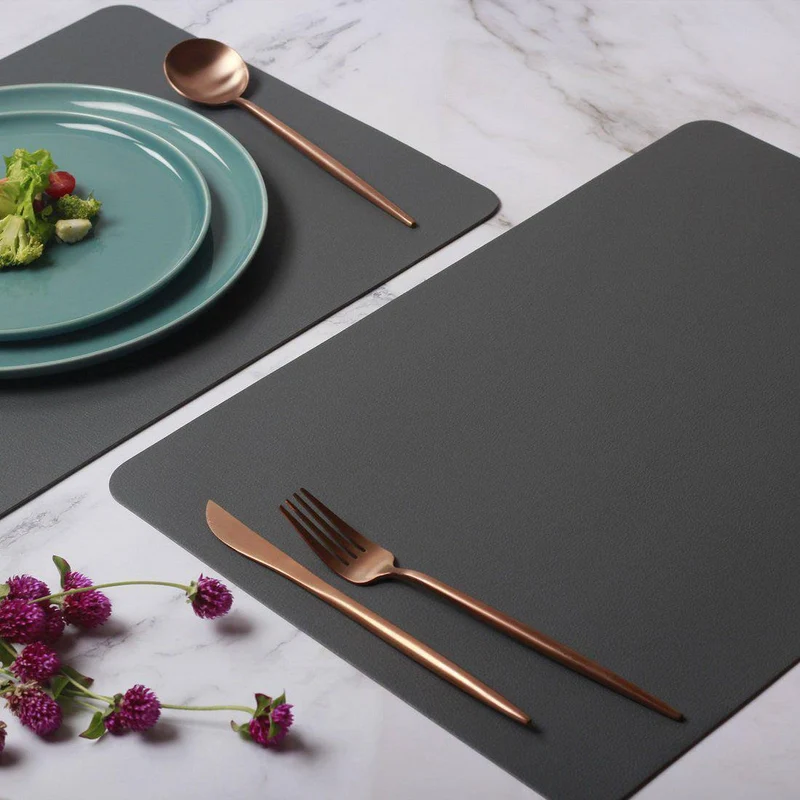 Rectangular Fine Faux Leather Placemats, Set of 2 - Basalt