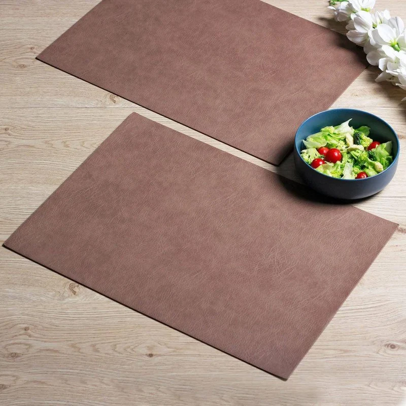 Rectangular Faux Leather Placemats, Set of 2 - Nougat