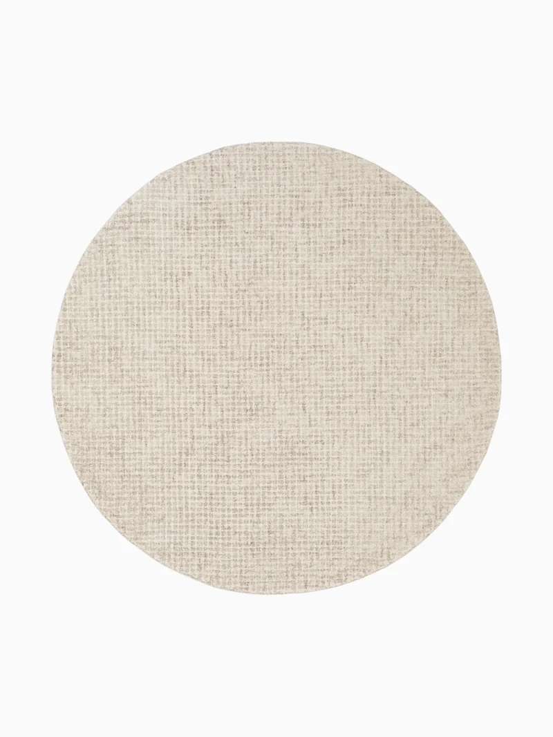 Einfarbiger Wollteppich Eloise Creme Grau Rund