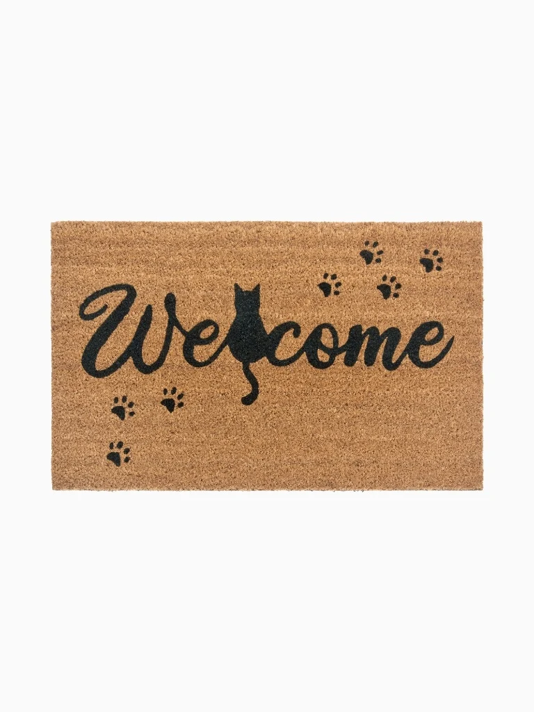 Fußmatte Außen Innen Wilkommen Katze Beige
