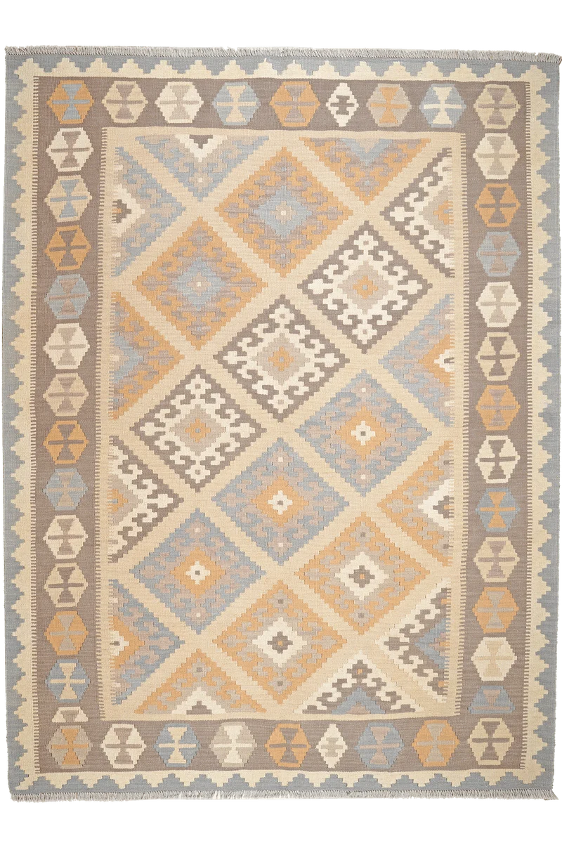 Kelim Gashgai · Handgewebt – Beige, 242x176 cm