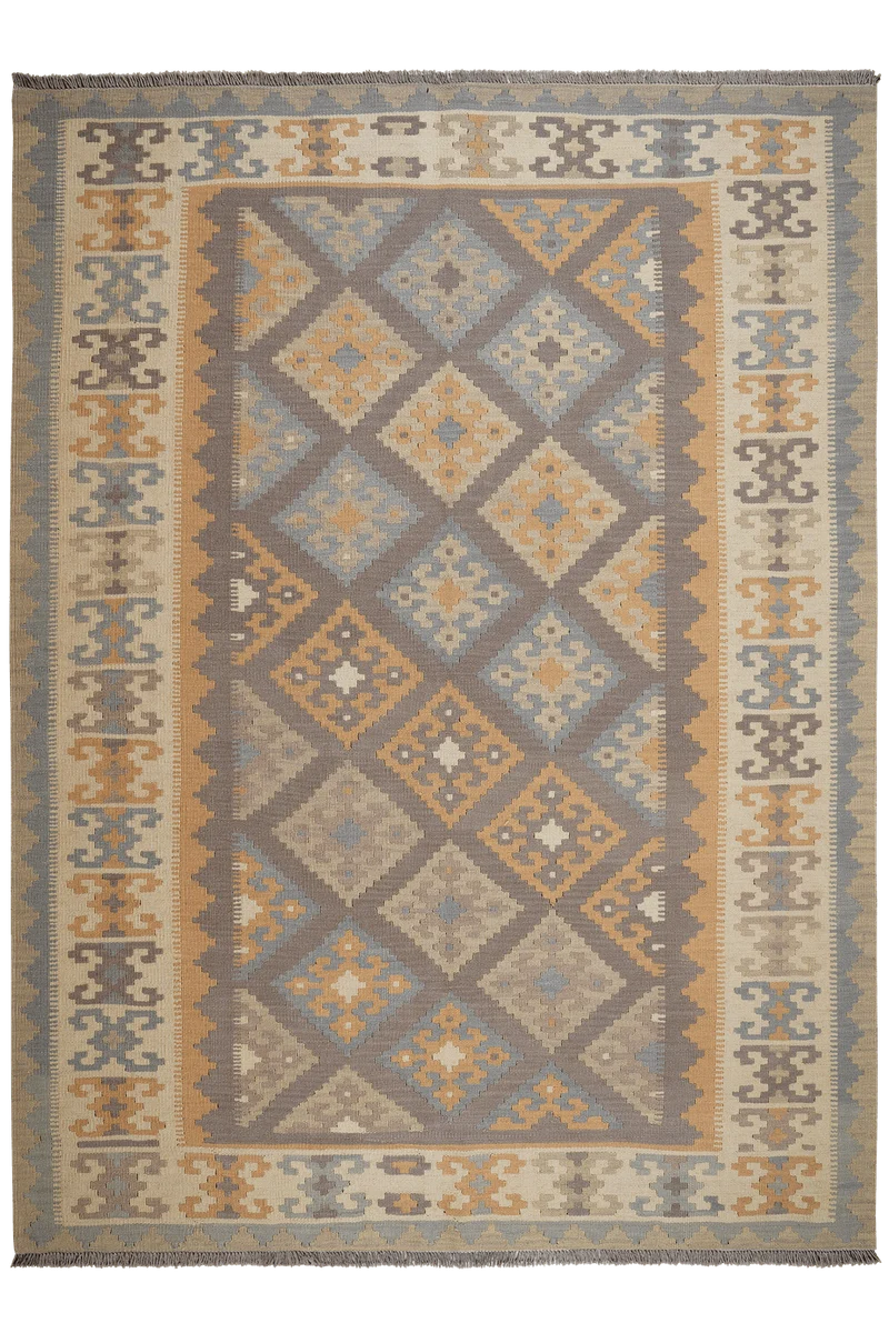 Kelim Gashgai · Handgewebt – Grau, 243x178 cm