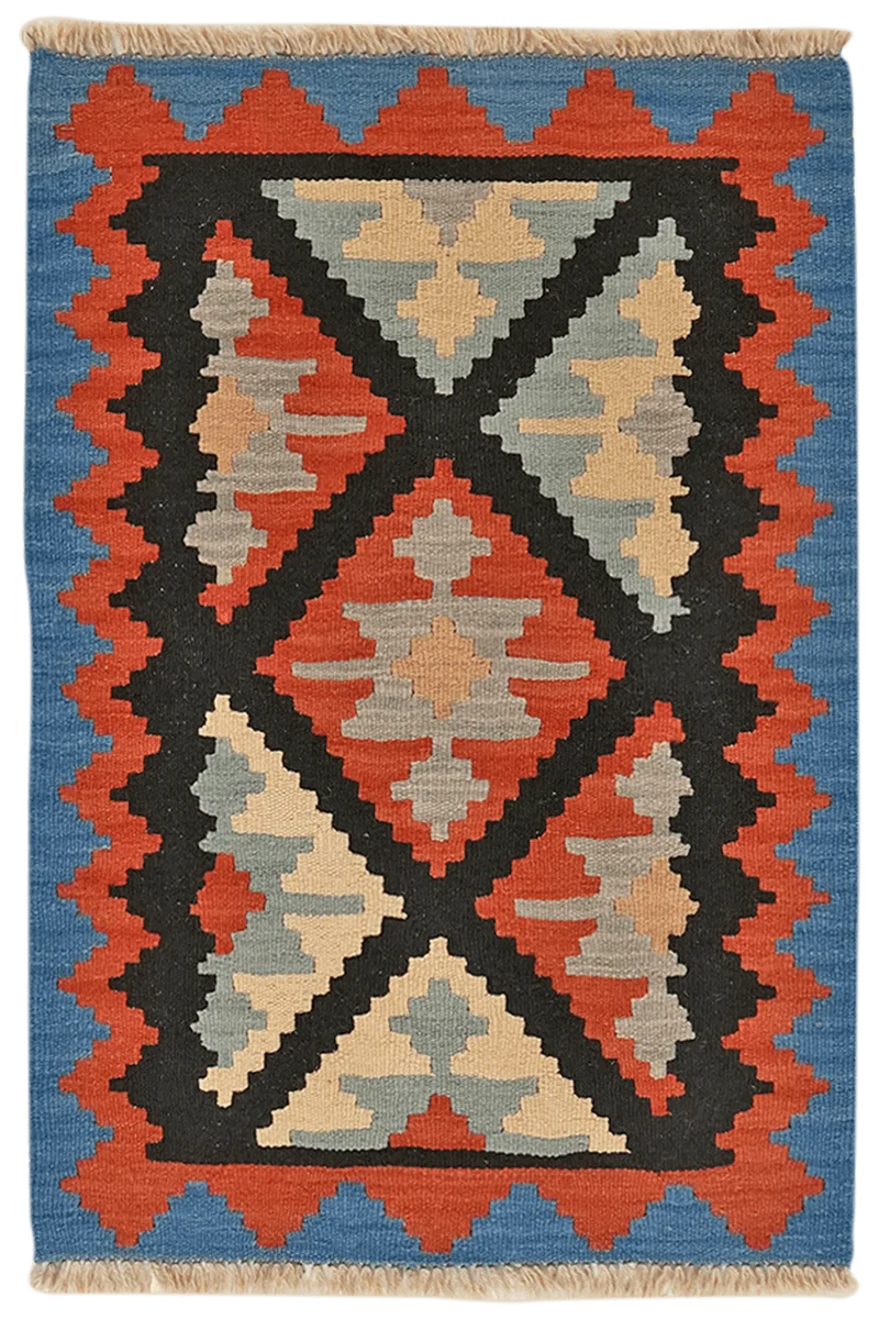 Kelim Gashgai · Handgewebt – Schwarz, 91x64 cm