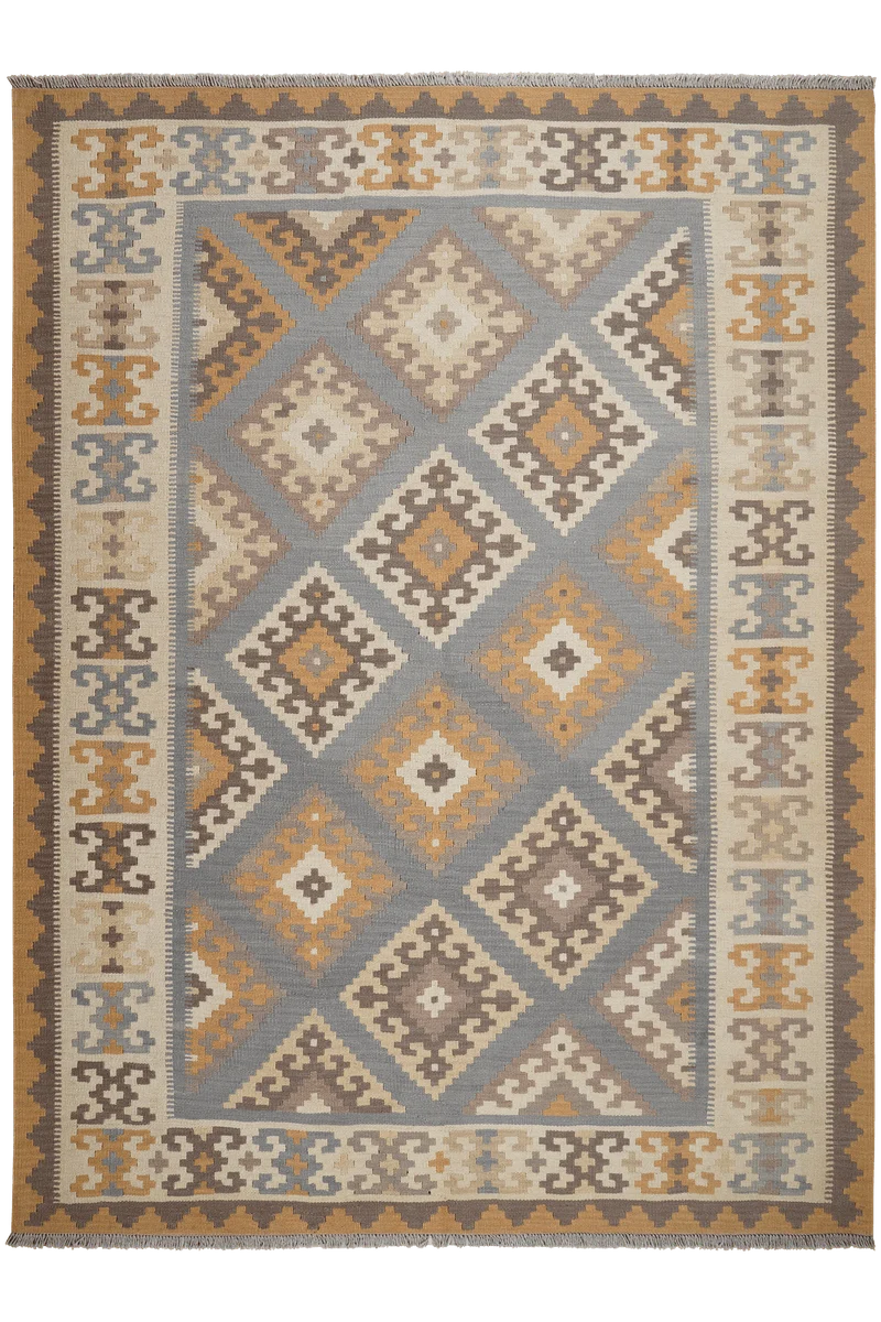 Kelim Gashgai · Handgewebt – Grau, 242x182 cm