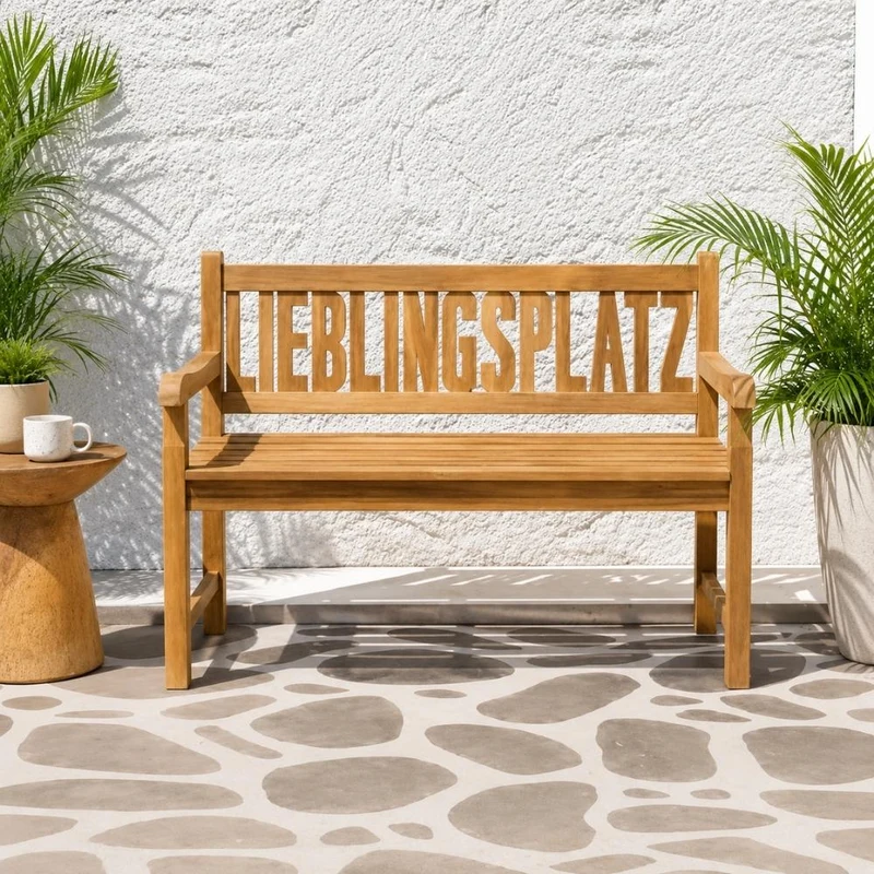 Massive Teak Sitzbank LIEBLINGSPLATZ 130cm Gartenbank Holzbank