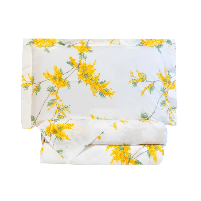 Completo Lenzuola rami di mimose Floreale in Percalle