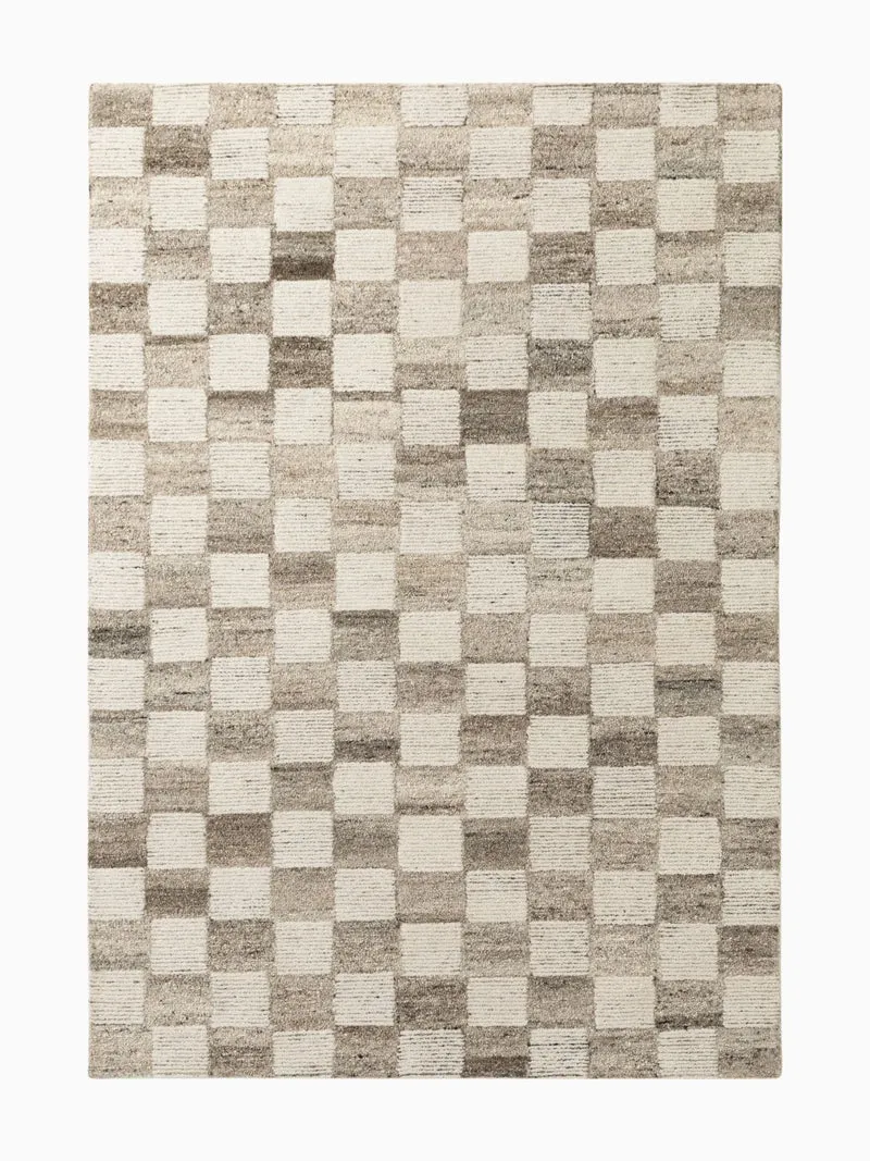 Wollteppich Schachbrettmuster Boho 1.0 Braun/Creme