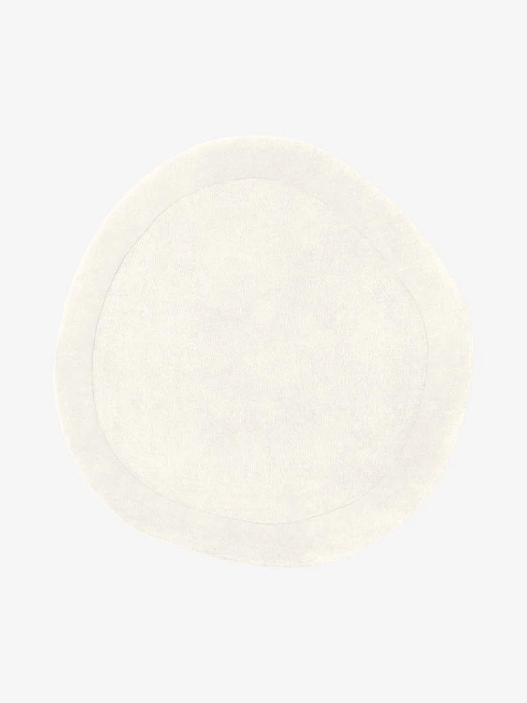 Handgefertigter Wollteppich Kivi Creme/Weiß Organisch Rund