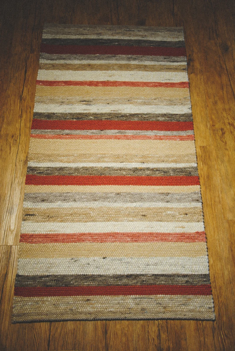Handwebteppich Dornbirn gewalkt grün, beige, braun - 150/17 - 70 x 140 cm