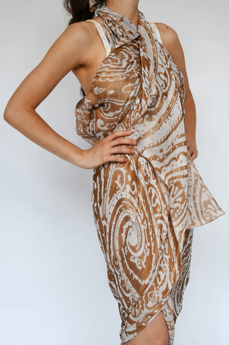 Sarong "Krishna" - Linen & Modal Yarn Dyed in Camel