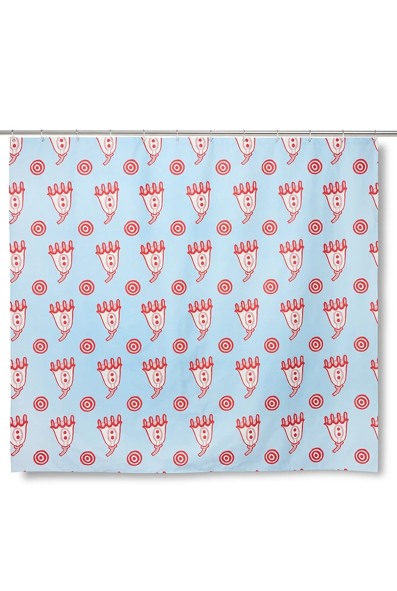 Artist Cotton Shower Curtain "Cosmic Blue" by Nathalie Du Pasquier & George Sowden