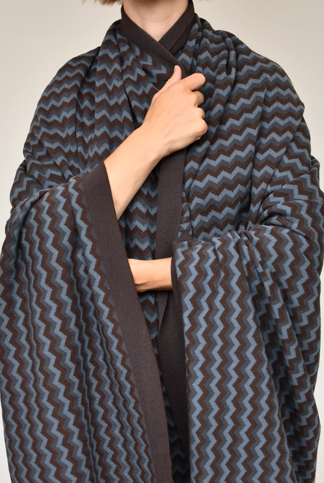 Knit Cotton Blanket "ZigZag Blue" by Michele Rondelli
