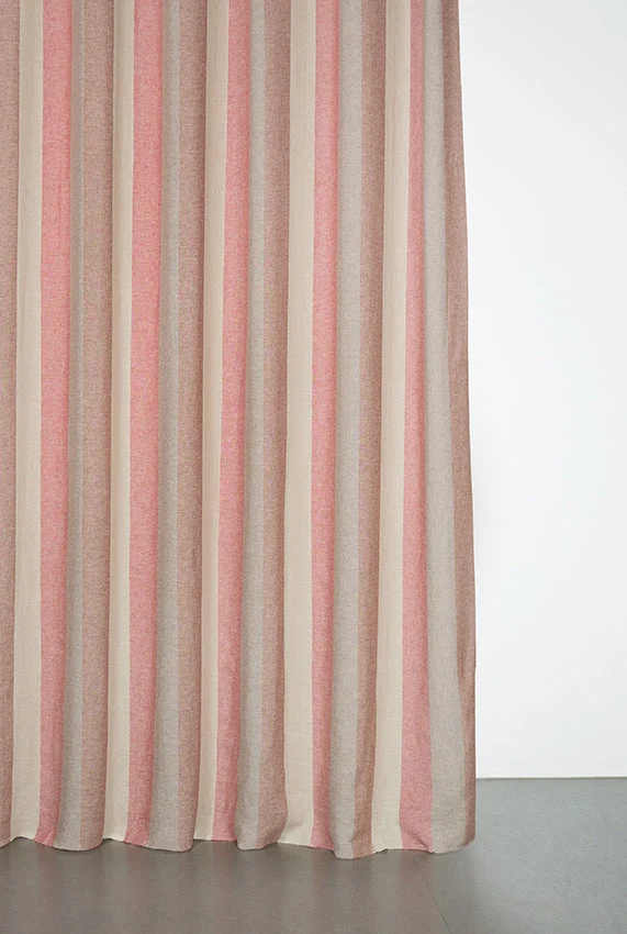 Linen Curtains Riviera Stripe in Burgundy Color