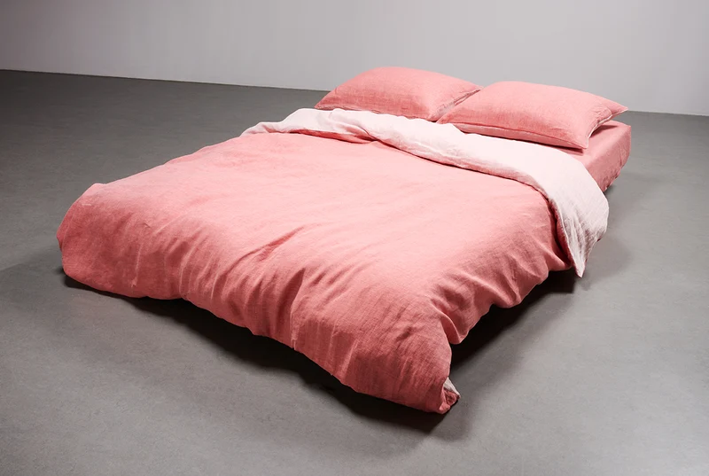 Linen Bedding Two Tone Stonewashed in Coral Red