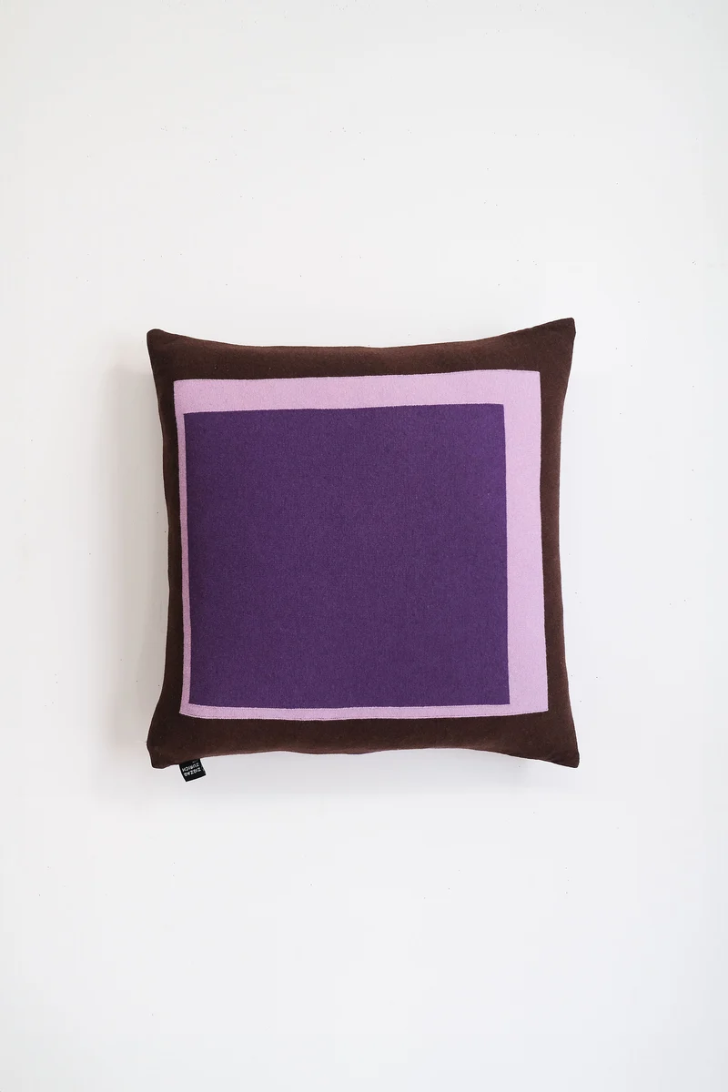 Cushion Cashmere and Merino Wool - Brown/Violet Squares