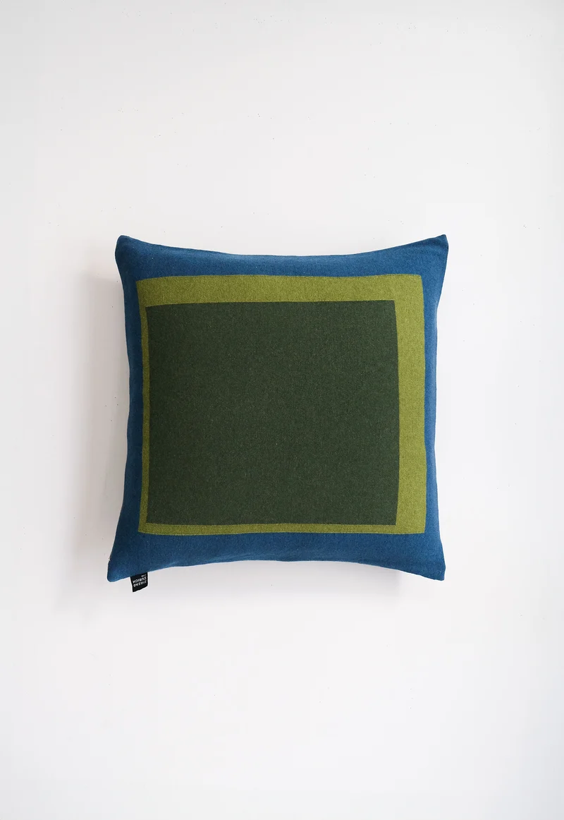 Cushion Cashmere and Merino Wool - Blue / Green Squares