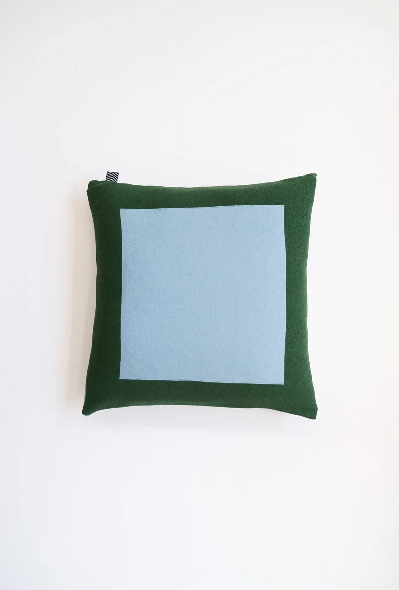 Cushion Cashmere and Merino Wool - Geometric Green / Blue