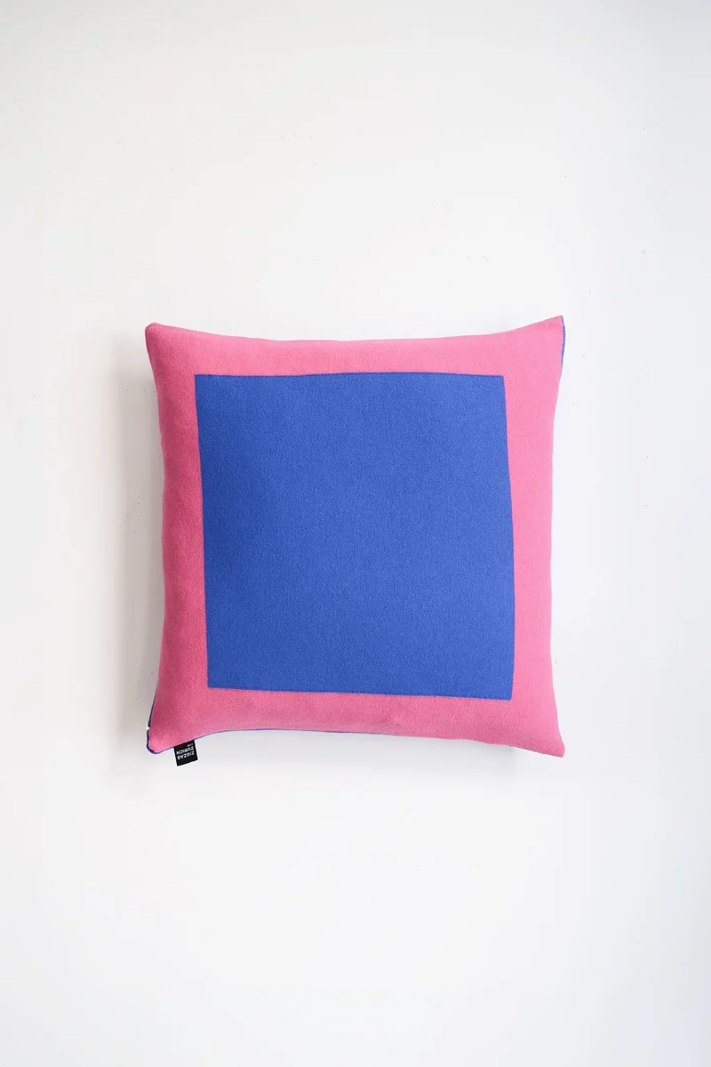 Cushion Cashmere and Merino Wool - Geometric Blue / Pink