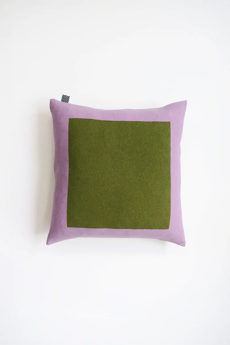 Cushion Cashmere and Merino Wool - Geometric Green / Pink