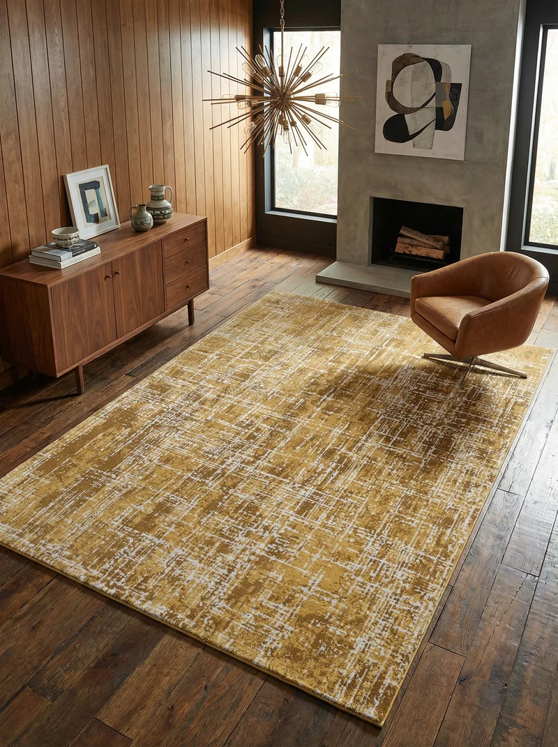 Teppich Polypropylen velours abstrakt Senfgelb/Dunkelblau