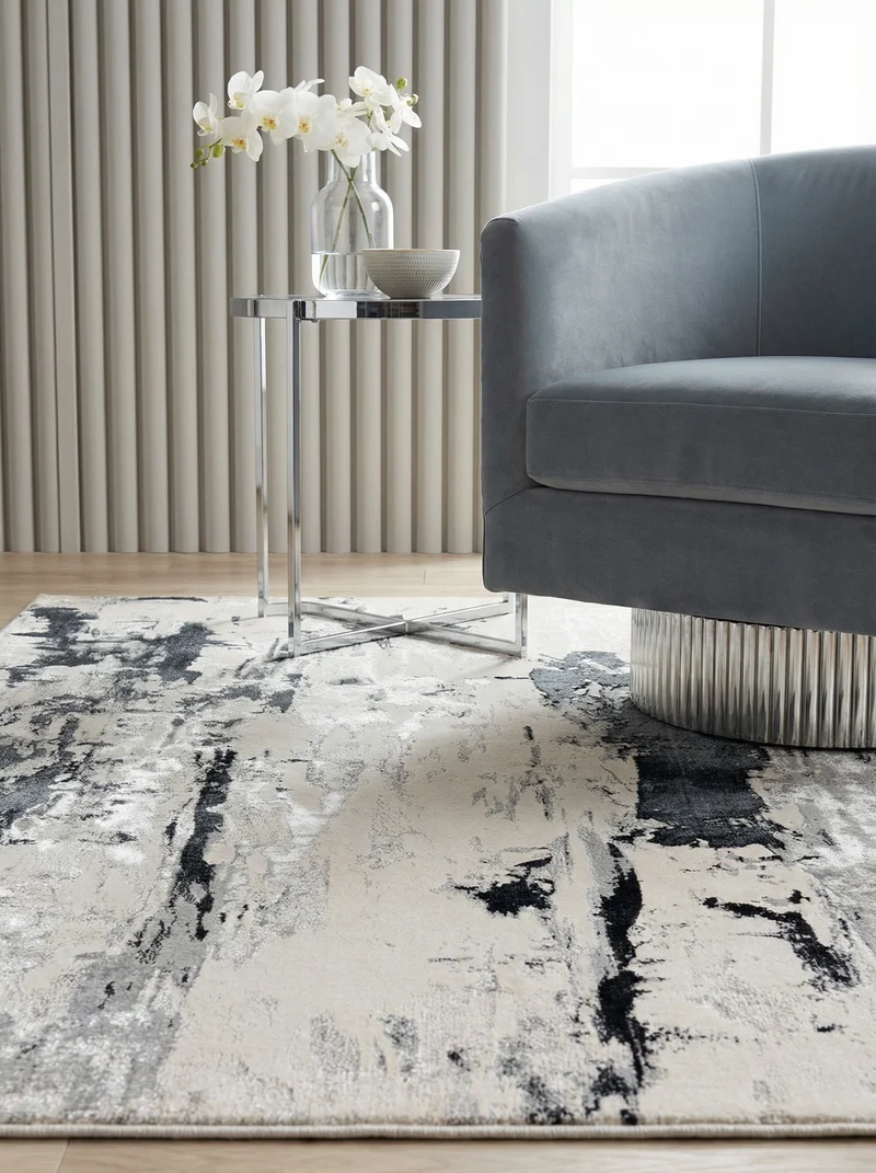 Teppich Velours kurzflor mit Metallic-Akzenten Gletschermuster Silber/Grau/Anthrazit