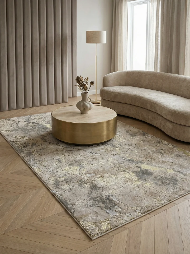 Teppich Hochglanz Metallic abstrakt Galaxie-Design pflegeleicht strapazierfähig Gold/Beige/Grau