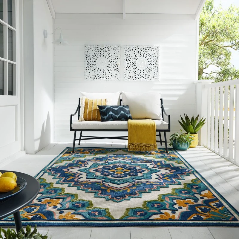 Outdoor-Teppich Floral-Design, superweich, blau