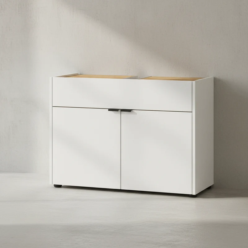 Unterschrank 80x34x60 cm stoßfest mit Siphonaussparung und Easy-Clean-Oberfläche