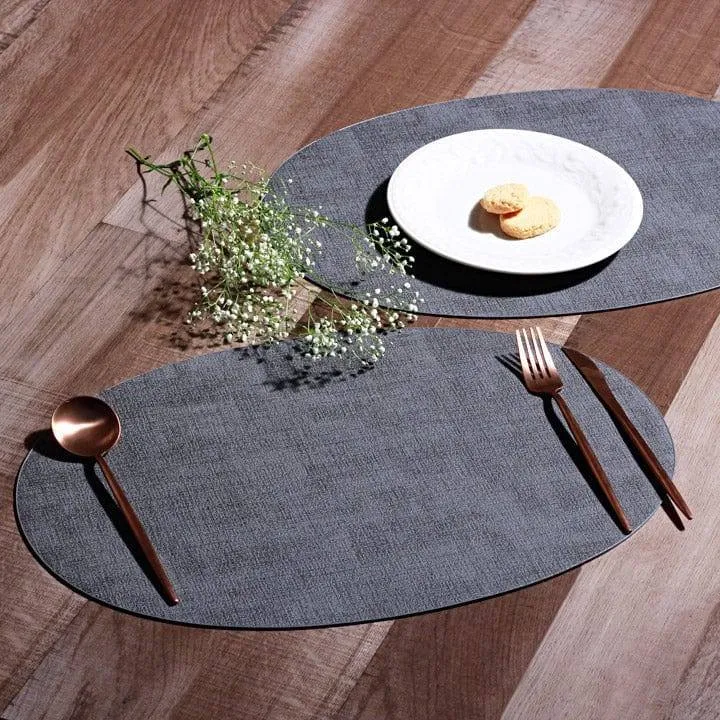 Tiffany Oval Reversible Mats, Set of 6 - Dark Grey