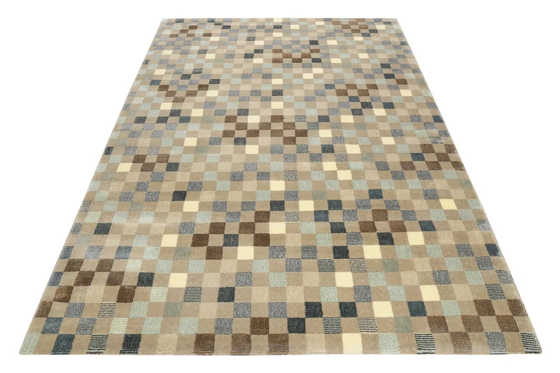 Teppich 160x230 Wohnzimmer Braun Blau Kariert
