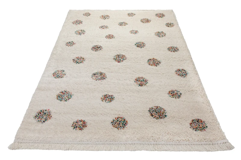Teppich 160x230 Wohnzimmer Creme Bunt Punkte