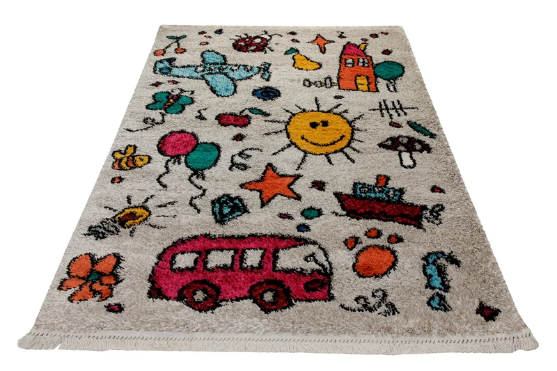 Teppich Kinderzimmer 160x230 Beige Bunte Motive