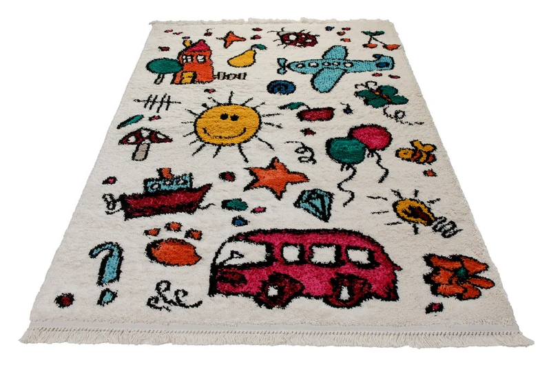Teppich Kinderzimmer 160x230 Creme Bunte Motive