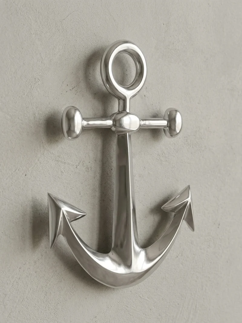 Wanddeko Anker Aluminium silberfarben poliert 62,5 cm handgefertigt