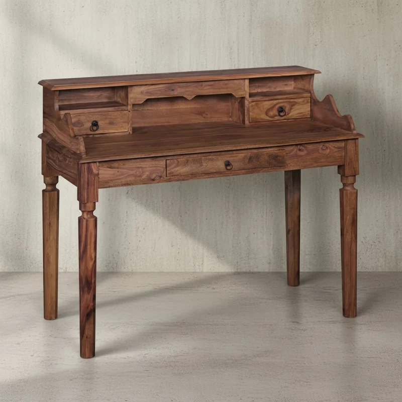 Schreibtisch – Massivholz, 115 cm, Landhausstil, 3 Schubladen, Vintage-Optik