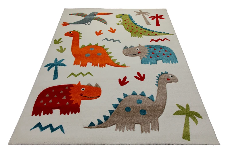 160x230 Teppich Kinderzimmer Creme Bunt Dinos
