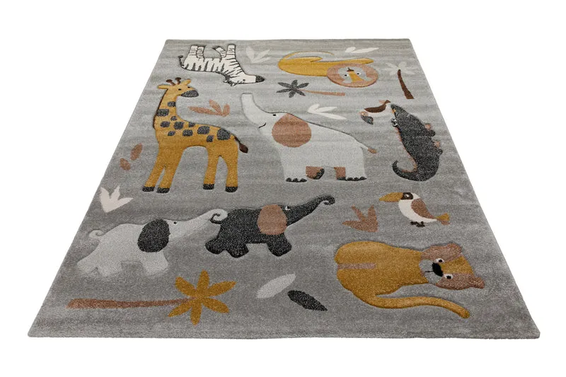 160x230 Teppich Kinderzimmer Grau Tiere