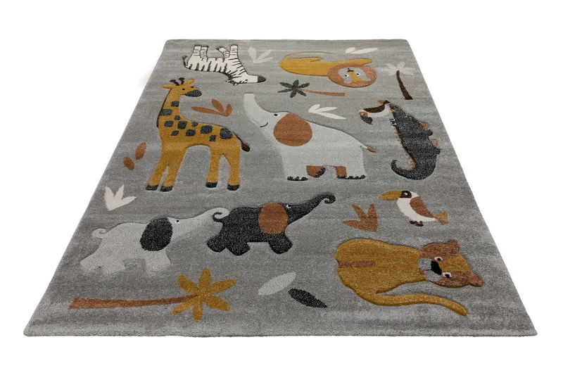 160x230 Teppich Kinderzimmer Grau Tiere