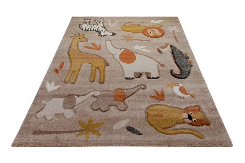 160x230 Teppich Kinderzimmer Karamell Tiere Blätter