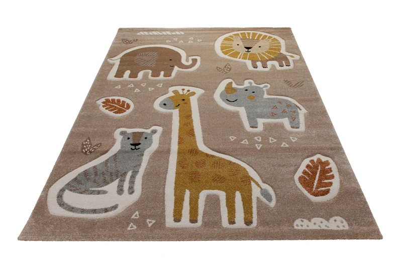 160x230 Teppich Kinderzimmer Braun Tiere